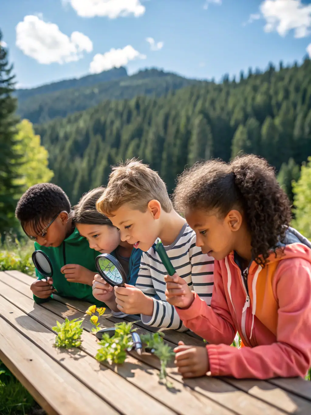 A photograph showcasing a group of students engaged in an environmental workshop at the Chassey-le-Camp site, learning about local ecosystems.